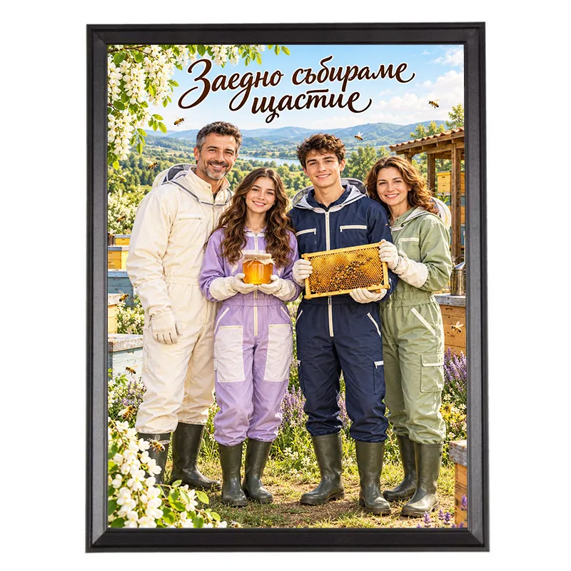 Карикатура Семейство Пчелари - Мъж Жена Син и Дъщеря