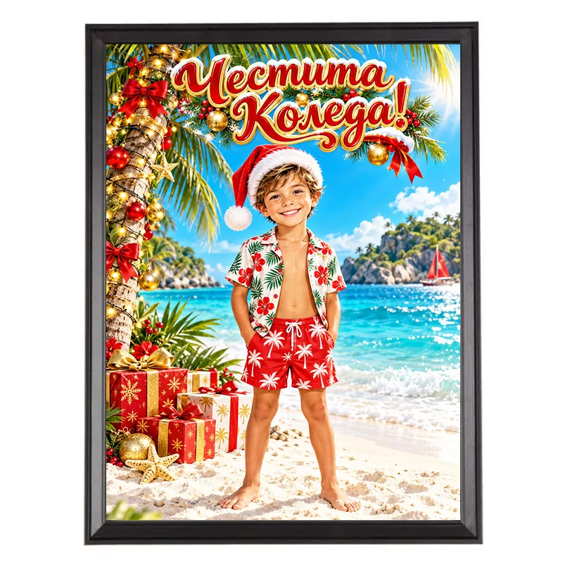 Коледна Карикатура за Дете Момче - Коледа на Плаж