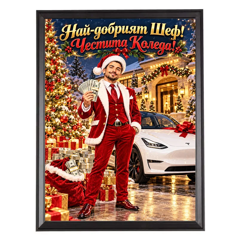 Коледна Карикатура за Шеф с TESLA - Уникален Подарък