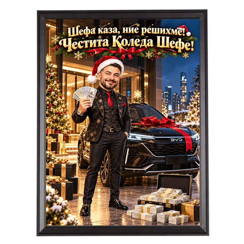 Коледна Карикатура за Шефа с BYD и Пачки - Топ Подарък