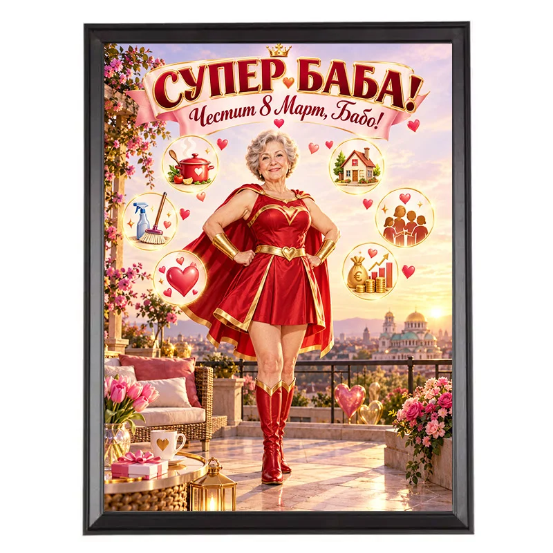 Подарък за 8 Март за Баба - Карикатура Супер Баба