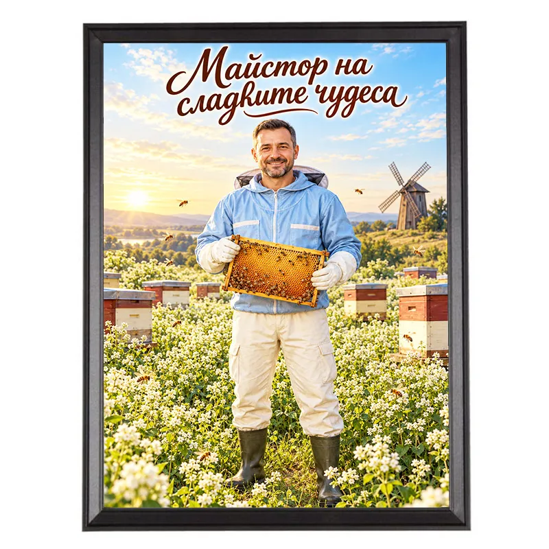 Карикатура Пчелар с Медна Пита - Майстор на Сладките Чудеса